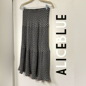 Alice Blue Bohemian Boho Chic-Monochrome Patterned Midi Skirt